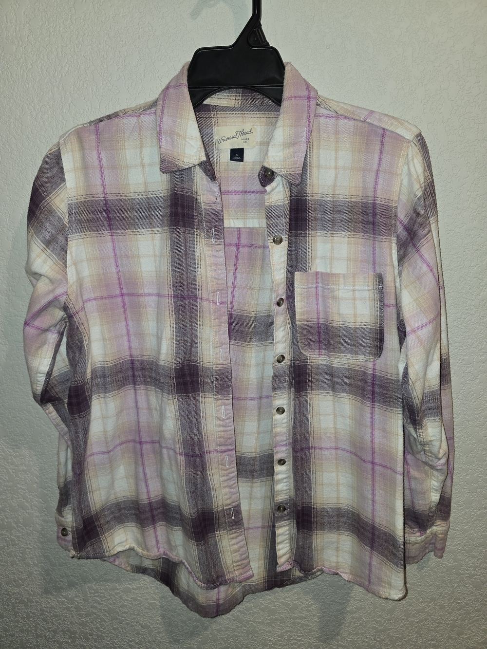 Universal Thread Plaid Button-Up in Lavender and Cream with Gray Accents
